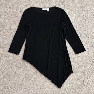 Chico’s Travelers Black Slinky Knit Asymmetrical Tunic Top Womens 0 (S/4)